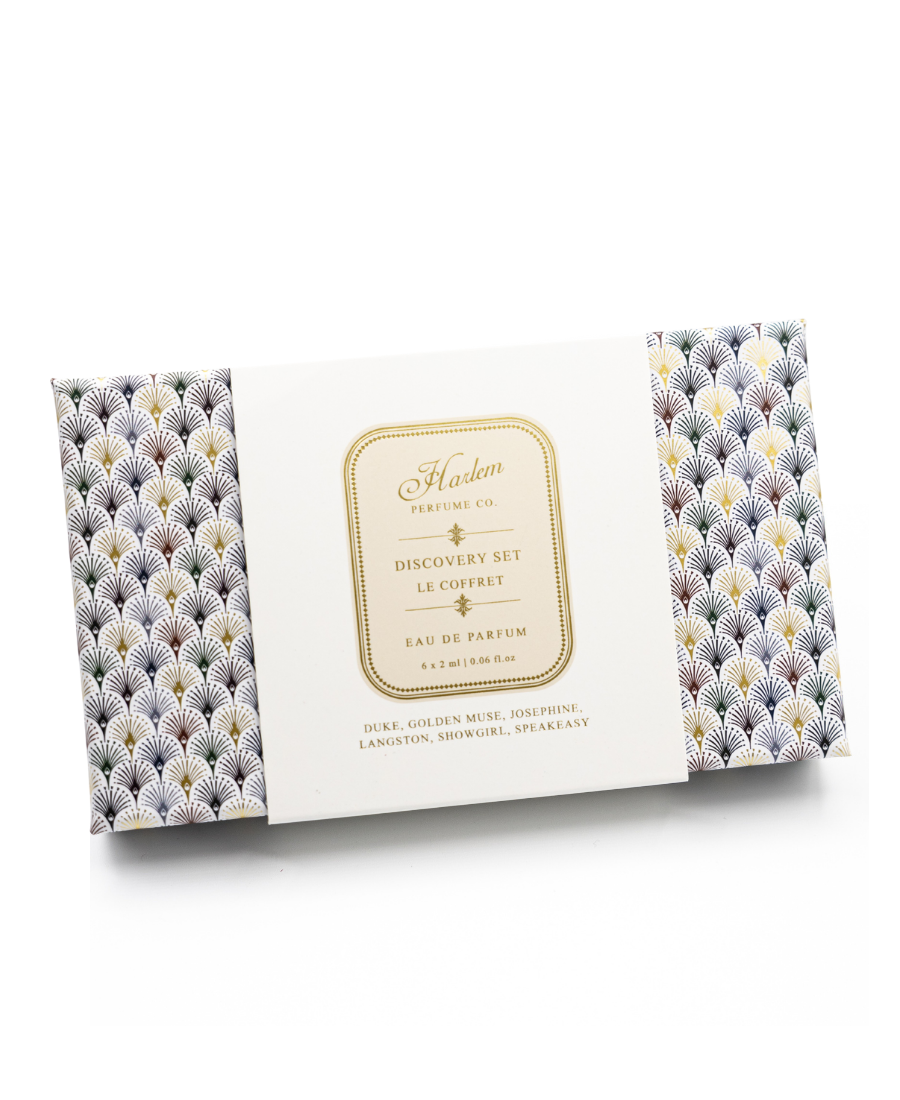 Harlem perfume discovery set packaging on a white background.