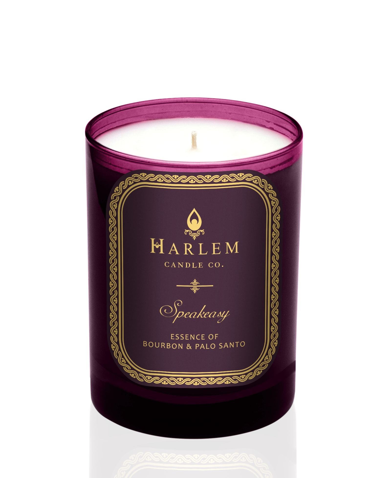 This is an image of our speakeasy, one wick candle on a white background..